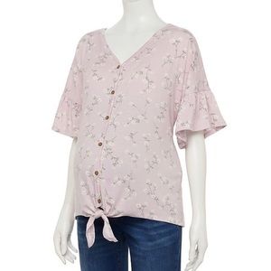 Floral Tie-hem Nursing Maternity Shirt